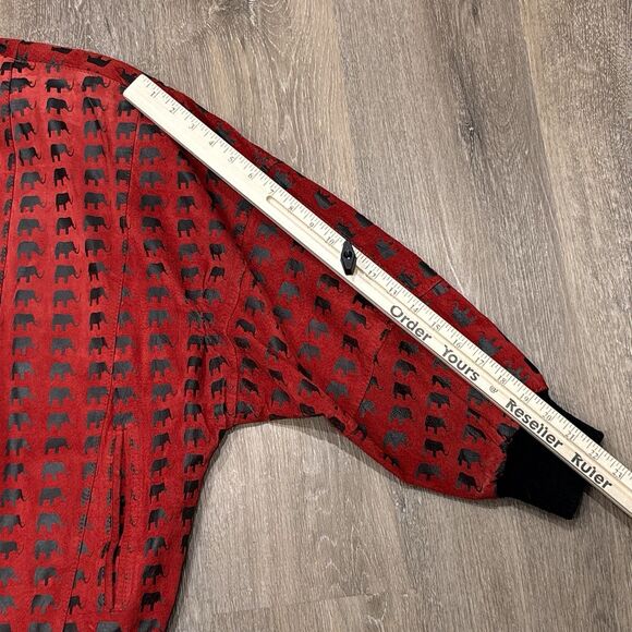 Vintage Suede Leather Jacket Womens Medium Red Elephant Print Oversized Bomber - Picture 8 of 16